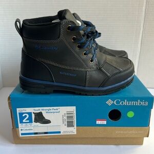 Columbia Youth Wrangle Peak Waterproof Black Snow Boots Size 2 New In Box